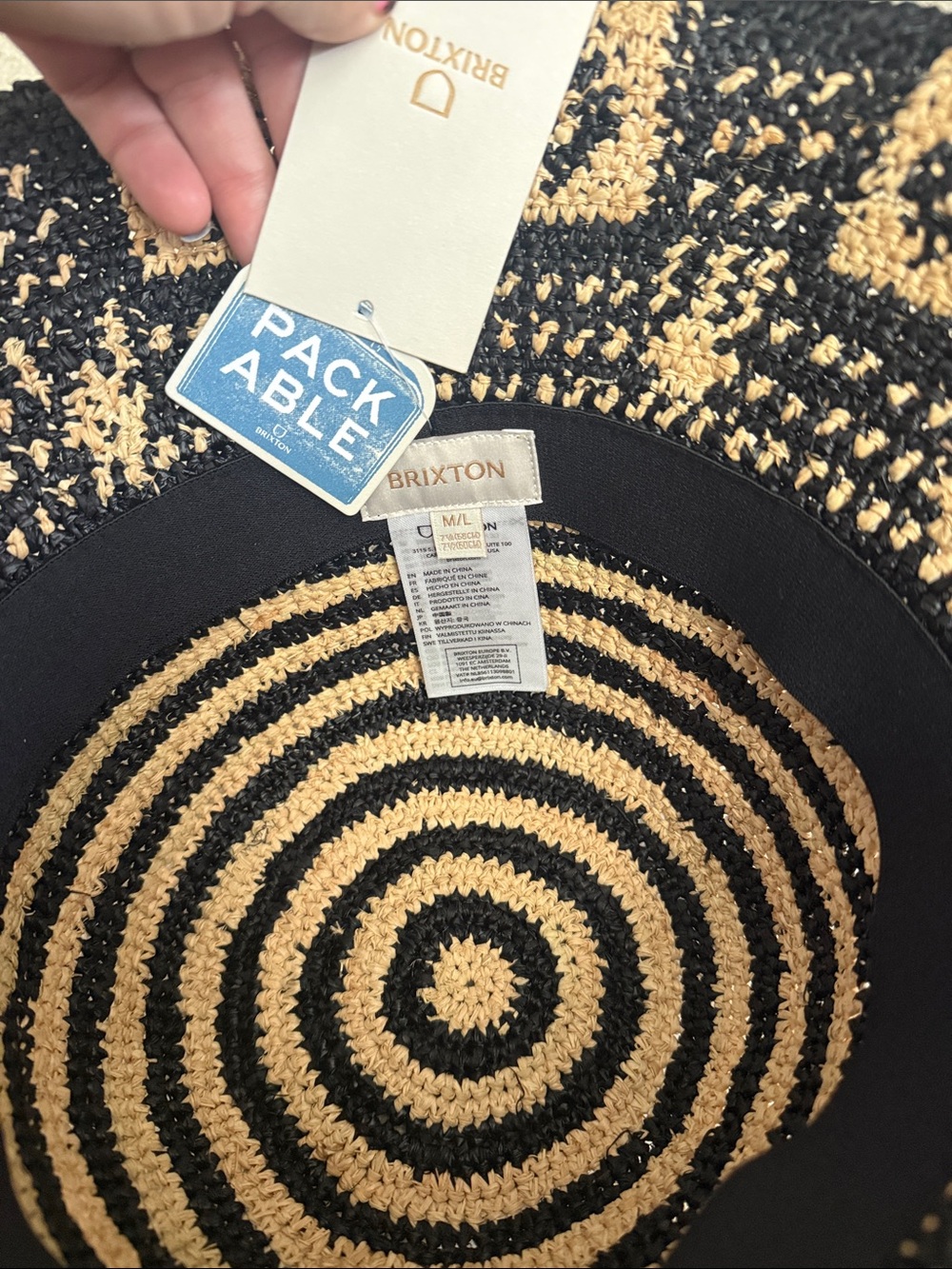Brixton Black & Natural Straw Crochet Bucket Hat - Picture 3 of 3